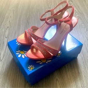 Pink Rhinestone Kitten Heels by De Blossom Collection, Pink Kitten High Heels